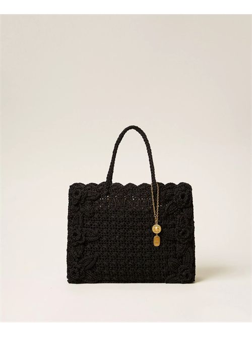 Borsa shopper in crochet con charms